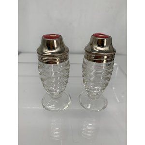 Bee Hive Airko Red Clear Ribbed Salt and Pepper Shakers 1960's